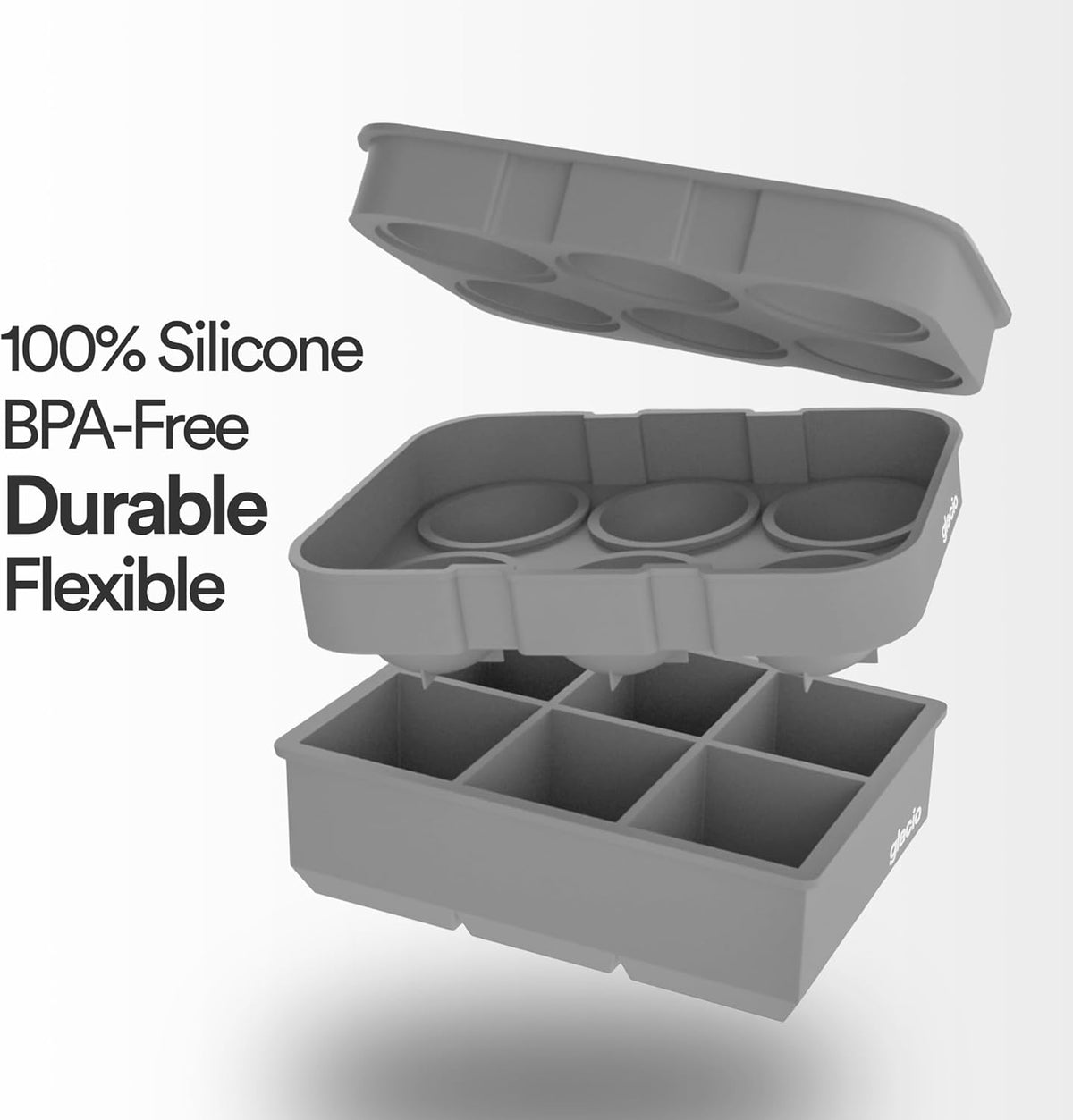 glacio Silicone Ice Cube Trays – Large Silicone Molds for 2-Inch Ice Cubes and Spheres Whiskey Ice