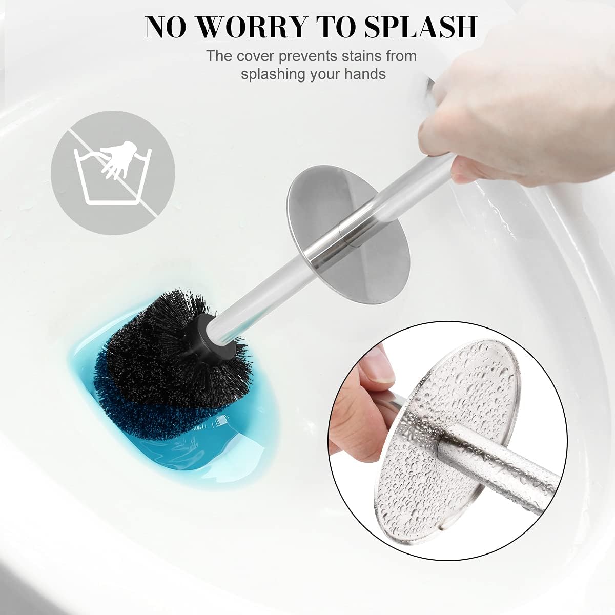 Toilet Brush and Holder, 2 Pack Toilet Brush with 304 Stainless Steel Long Handle, Toilet Bowl