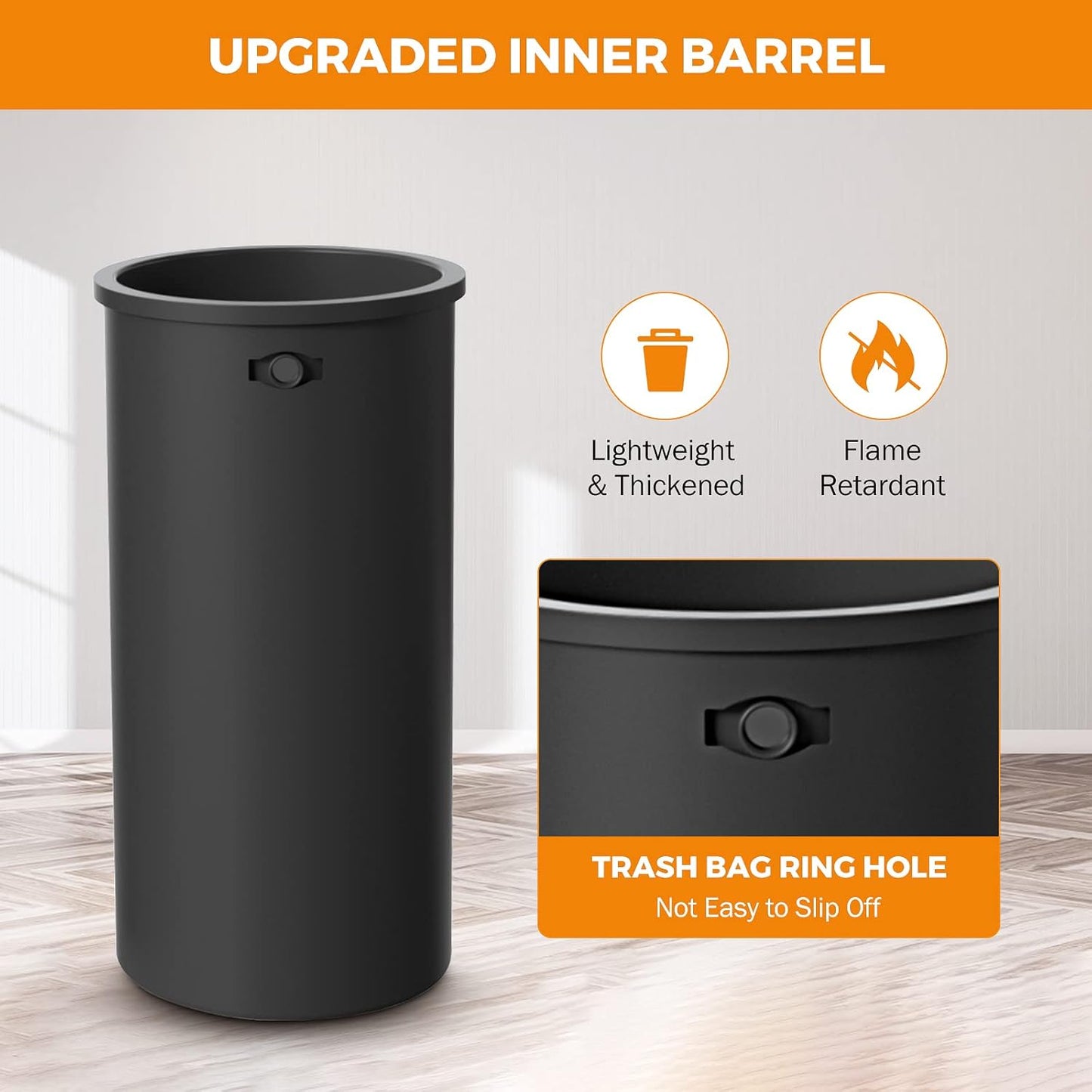 BEAMNOVA 16.5 Gallon Trash Can Black Open Top Outdoor Indoor Commercial Stainless Steel Industrial