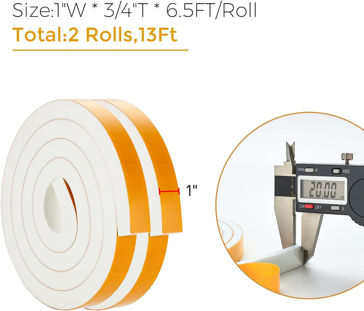 13 Feet Weather Stripping Door Seal, 1" Wide X 3/4" Thick Door Seal Strip High Density Foam Tape
