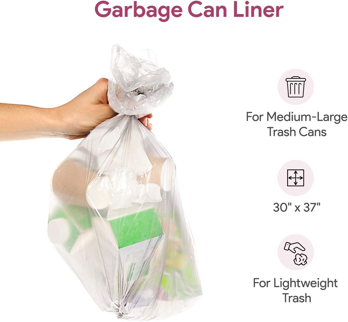 20-30 Gallon Clear Garbage Can Liners, 500 Count - Medium - Large Trash Can Liners - High Density