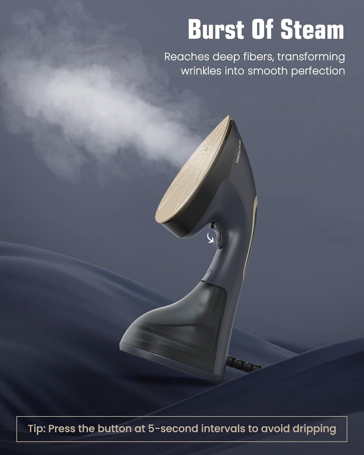BEAUTURAL Steamer for Clothes, 2-in-1 Steam & Iron, 1200W Handheld Powerful Garment Fabric Wrinkle