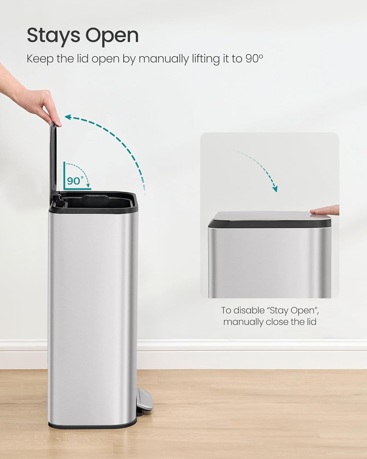 SONGMICS Kitchen Trash Can, 8-Gallon (30 L) Garbage Can with Lid, Stainless Steel, Soft Close and