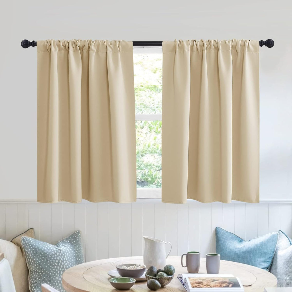 RYB HOME Blackout Curtains Tiers, Short Half Window Curtains for Bedroom, Privacy Room Darkening