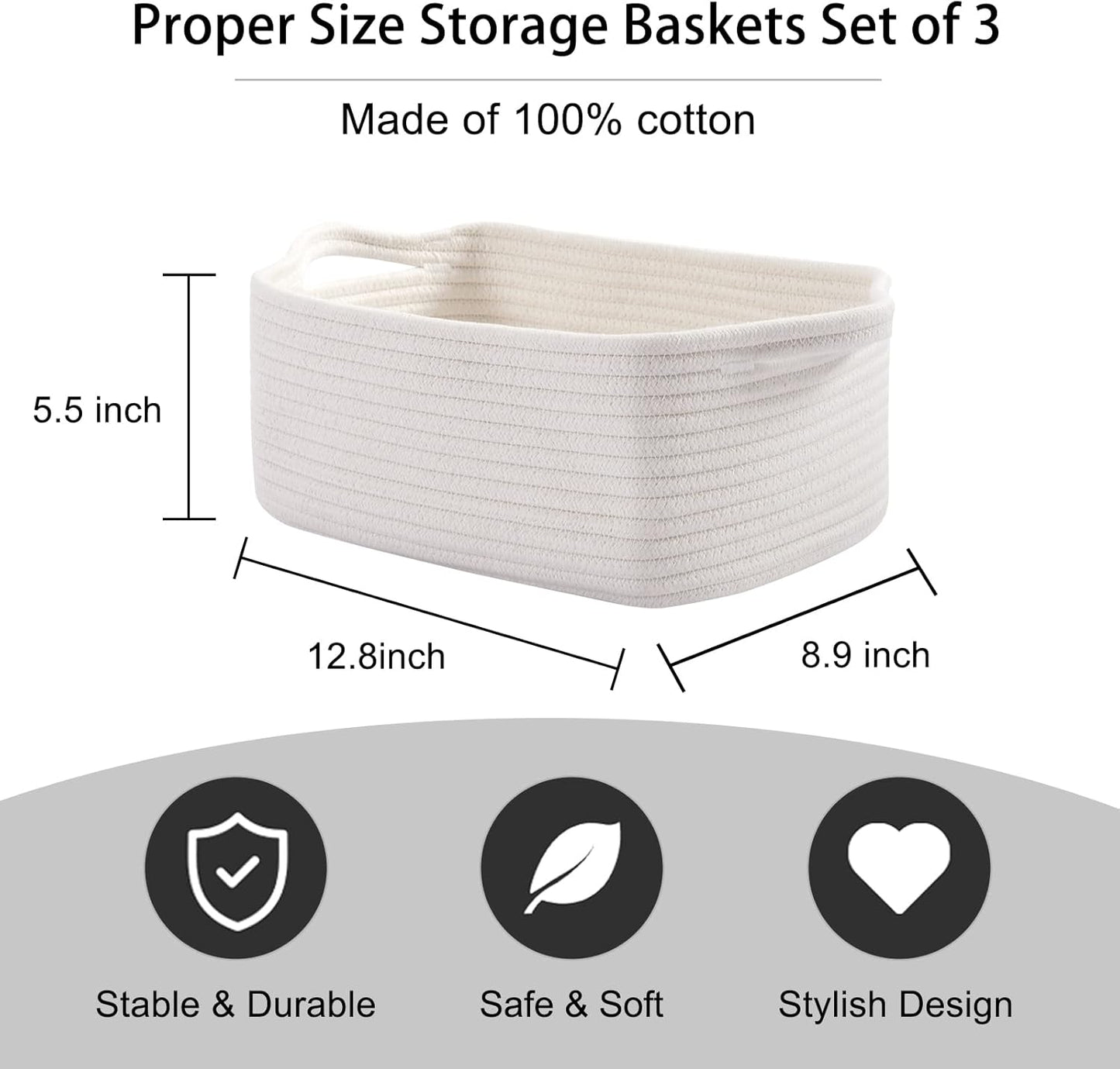 OIAHOMY Cotton Rope Storage Baskets | Decorative Storage Basket for Closet Storage, Home Organizing