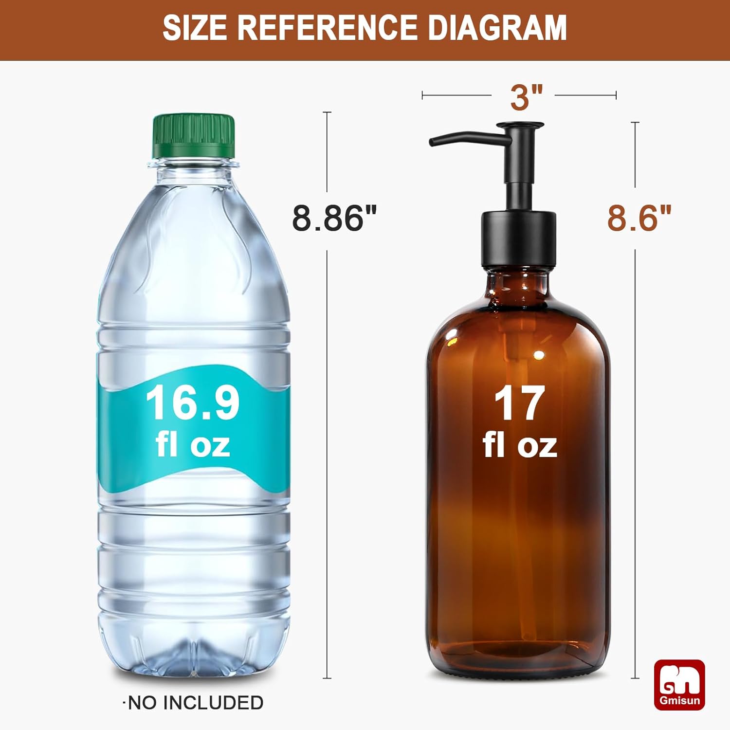 GMISUN Amber Glass Soap Dispenser, 2 Pack Bathroom Hand Soap Dispensers with Stainless Steel Pump