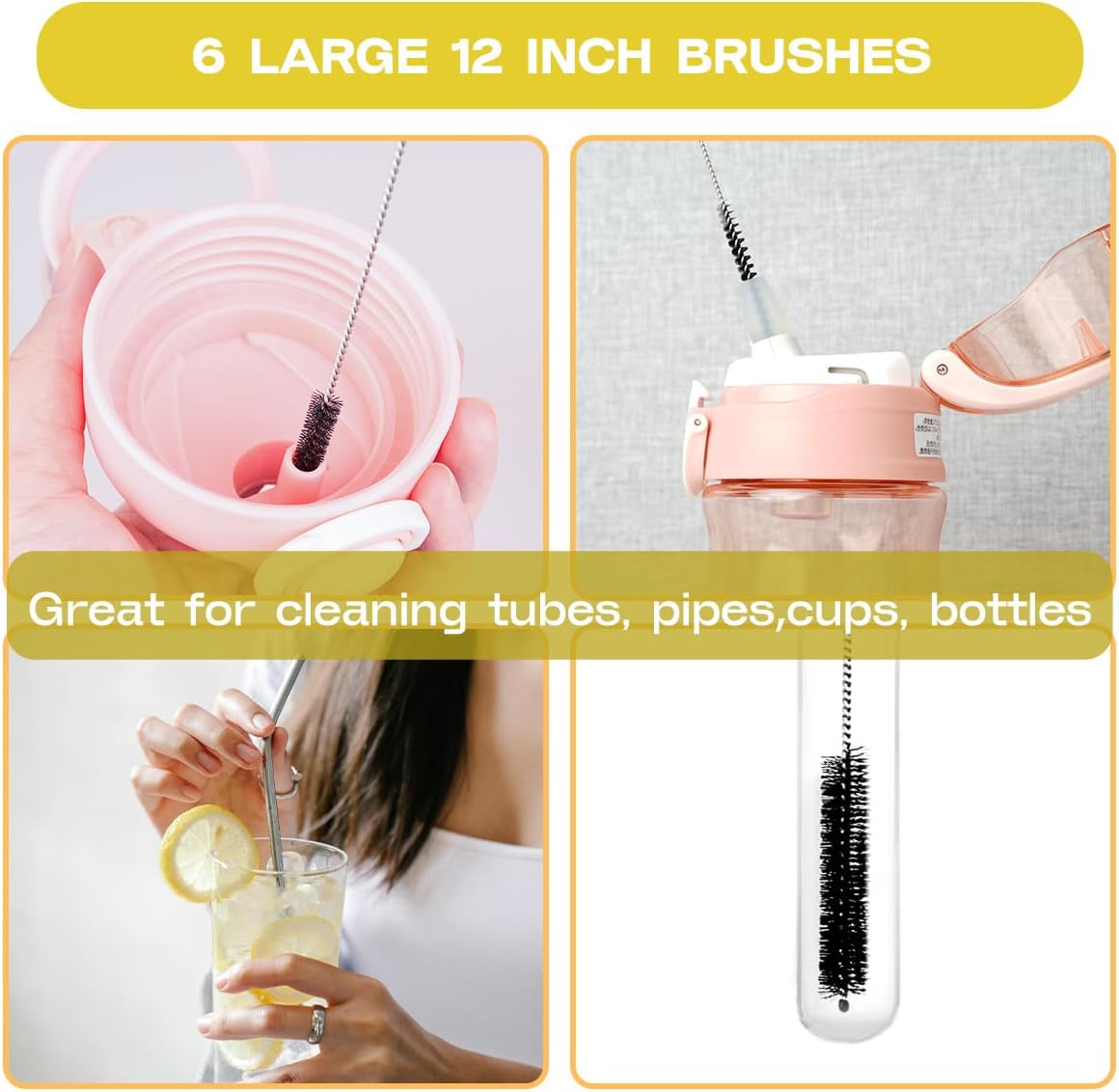 Straw Cleaner Brush Set,6 Piece Long Drinking Straws Cleaning Brush Pipe Tube Tiny Brushes