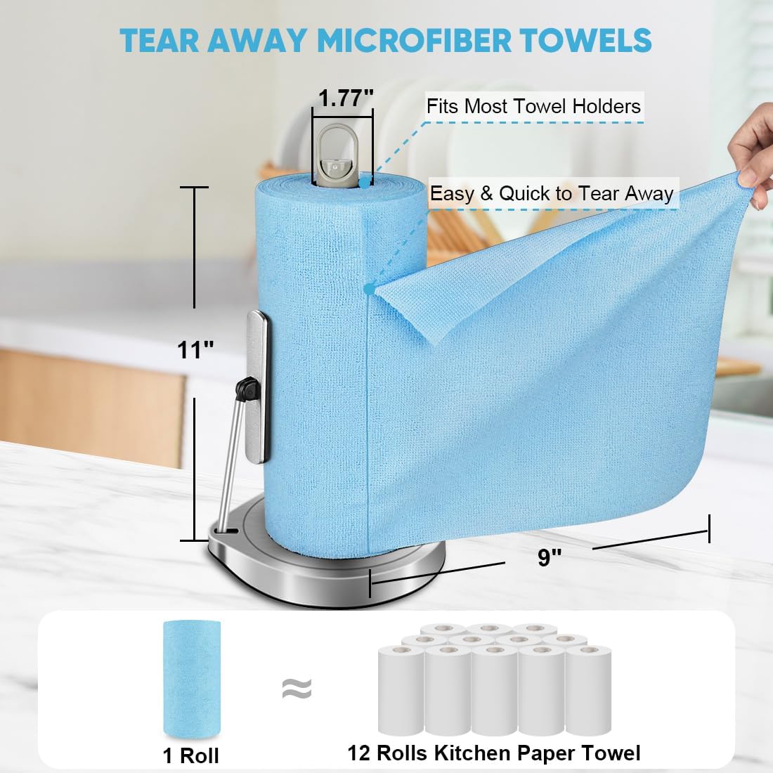 AIDEA Microfiber Cleaning Cloth 165 Sheets 3 Roll, Microfiber Towels for Cars, Blue Shop Towels