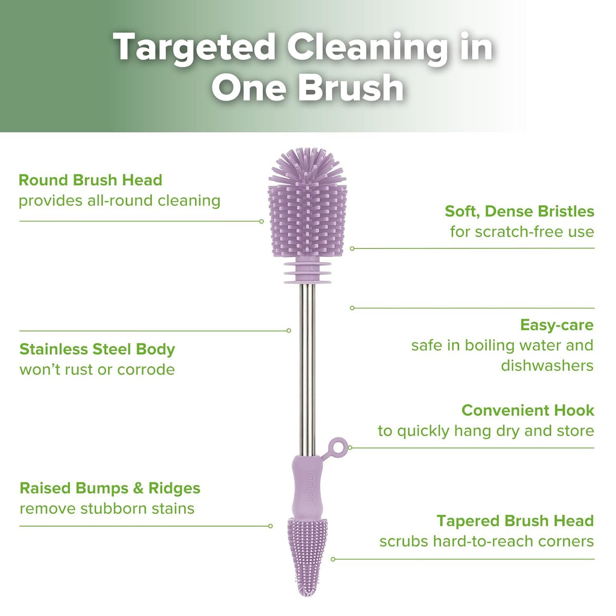 haakaa Cleaning Brush Silicone Bottle Brush Double-Ended Soft Silicone Bristles for Breast Pumps