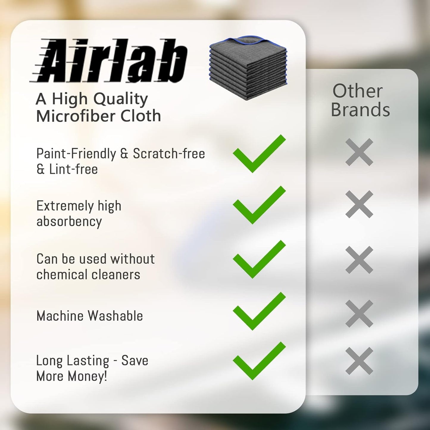 Airlab Microfiber Towels for Cars Wash Drying Auto Detailing, Highly Absorbent, Lint-Free