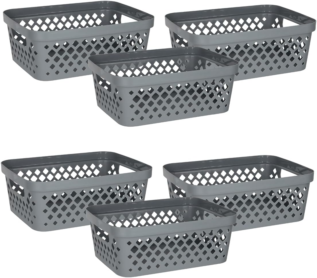 Glad Plastic Storage Basket Set, Value Pack of 6 | Open Storage Bins for Shelves, Bathroom, Pantry