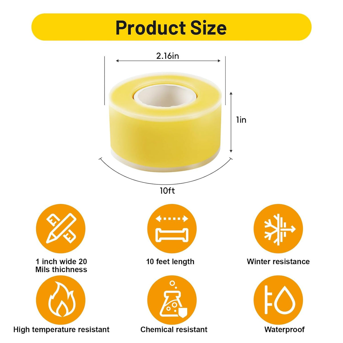 Self Fusing Silicone Tape 4 Rolls 1 in x 10' Yellow Waterproof Rescue Tape Rubber Leak Silicone