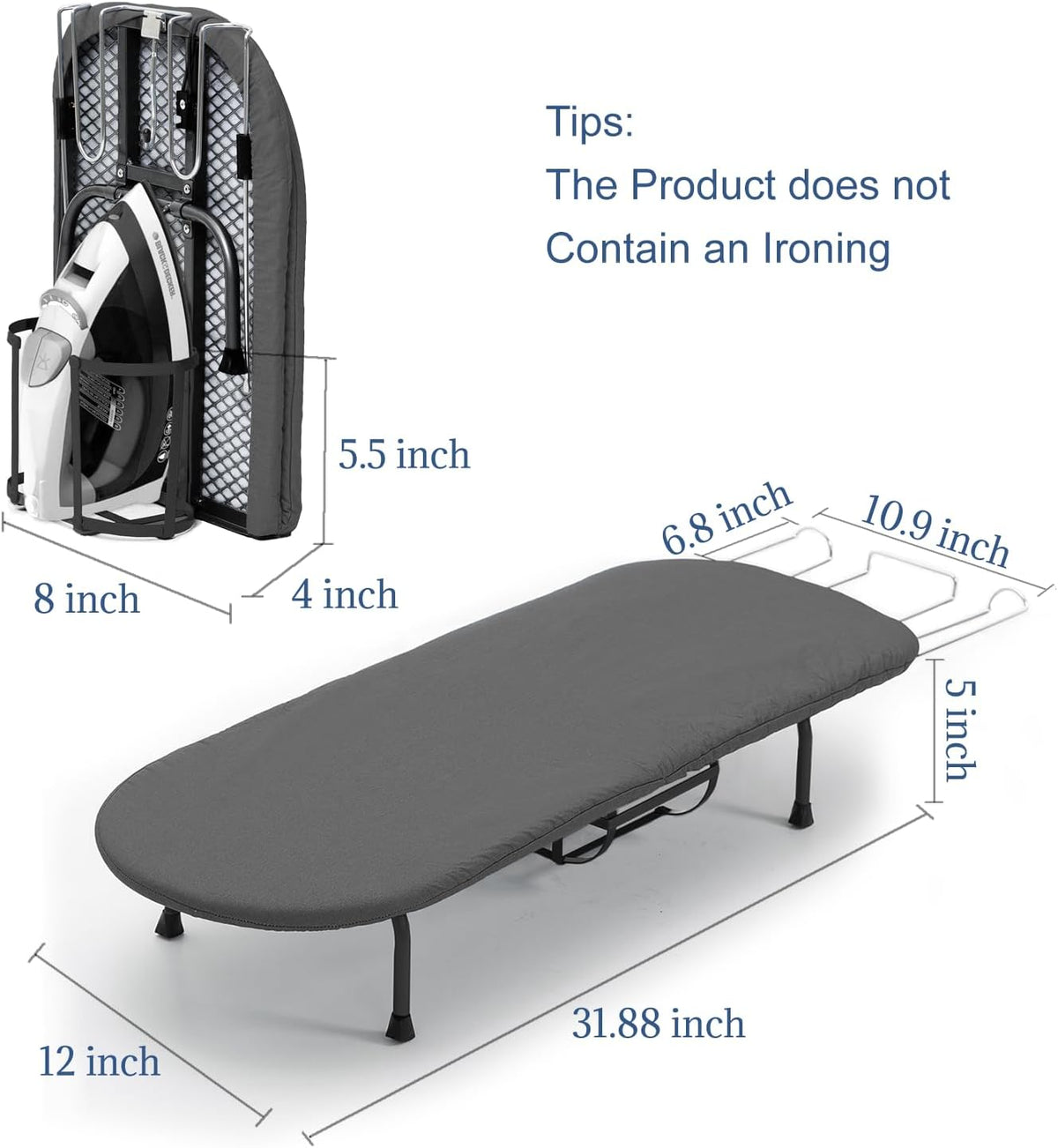 Tabletop Ironing Board with Iron Holder, RAINHOL Small Folding Ironing Board with Cover and Pad