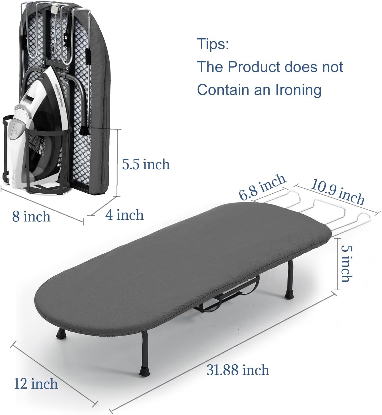 Tabletop Ironing Board with Iron Holder, RAINHOL Small Folding Ironing Board with Cover and Pad