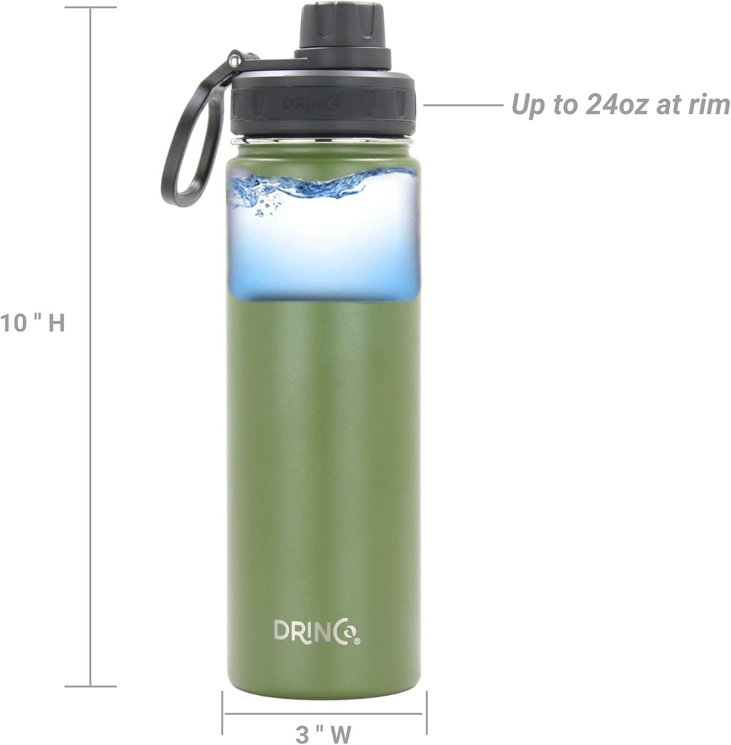 Drinco Stainless Steel Water Bottle Spout Lid Vacuum Insulated Double Wall Water Bottle Wide Mouth