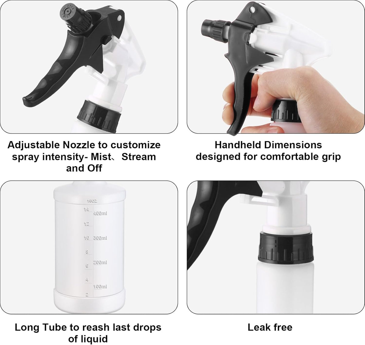 Eccliy 12 Pcs 16 Oz Plastic Spray Bottle, Adjustable Empty Reusable Sprayer for Cleaning, Planting