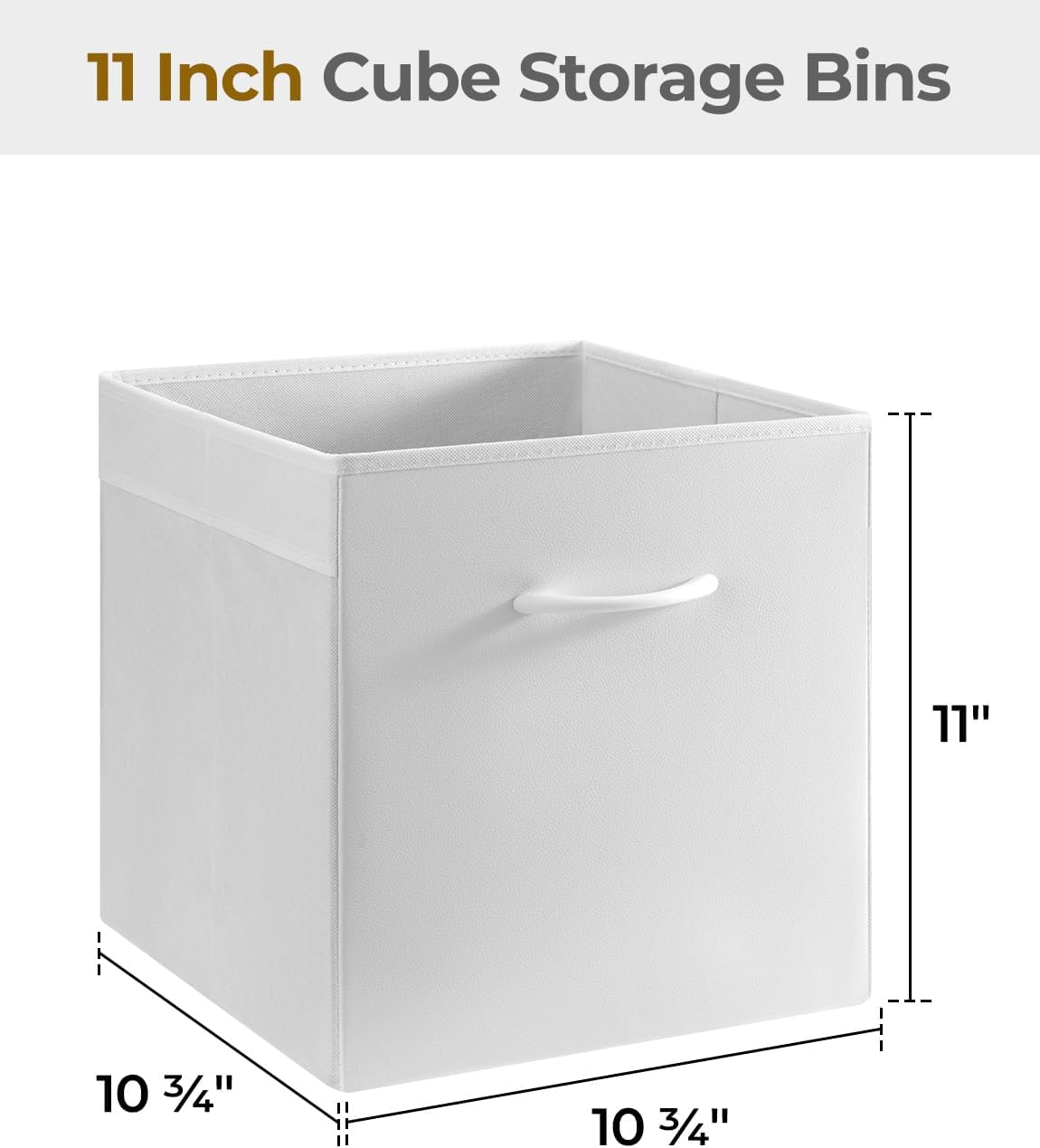 StorageWorks White Storage Cubes, 11-inch Leather Bins with Handle, Cube Organizer Baskets for