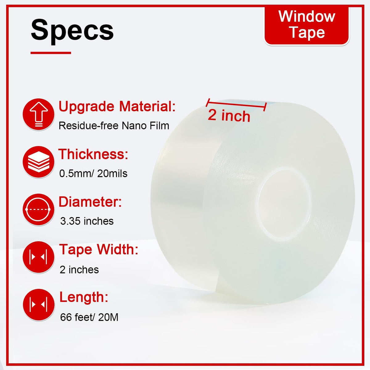 Transparent Window Weather Sealing Tape 2 Inch x 66 FT Weather Stripping Residue-Free Clear Window
