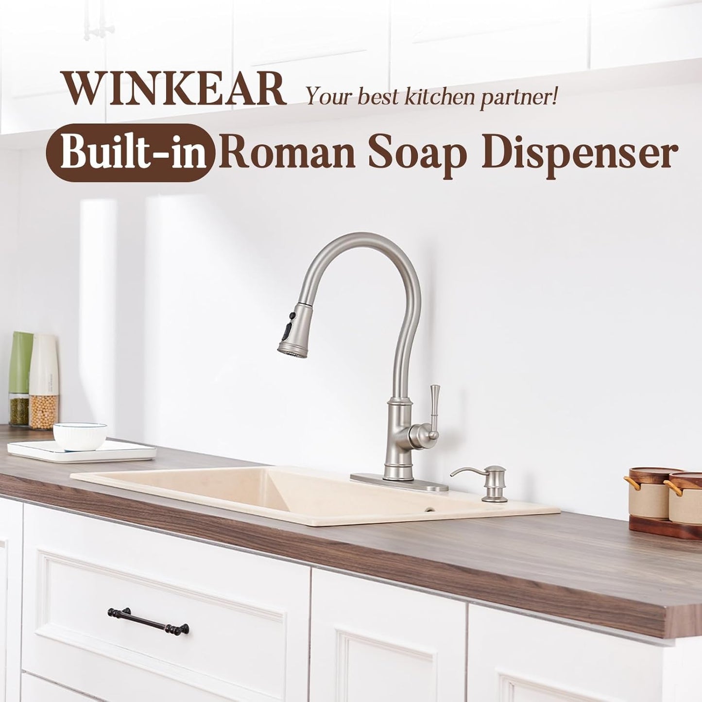 Built in Soap Dispenser for Kitchen Sink Countertop, Solid Brass Pump Head Long Spout with 10.2