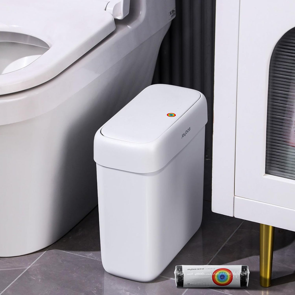 JOYBOS Bathroom Trash Can with Lid,3 Gallon Small Garbage Can with Press Top Lid,10L Dogproof Slim