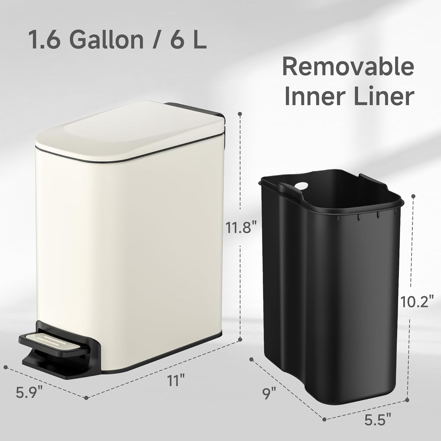 TIPGO Slim Bathroom Trash Can with Lid Soft Close, 6 Liter / 1.6 Gallon Stainless Steel Garbage