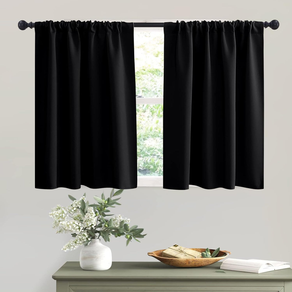 RYB HOME Black Curtains Blackout - Bathroom Small Window Curtains Thermal Insulated Privacy Drapes