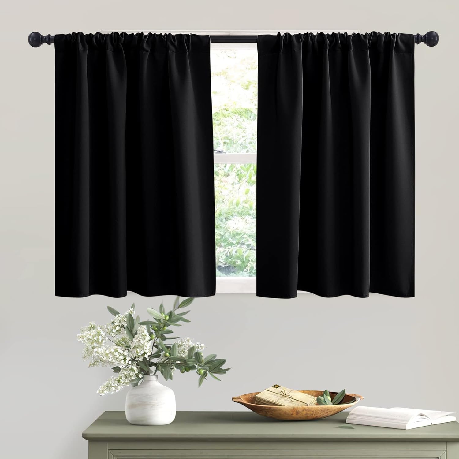 RYB HOME Black Curtains Blackout - Bathroom Small Window Curtains Thermal Insulated Privacy Drapes