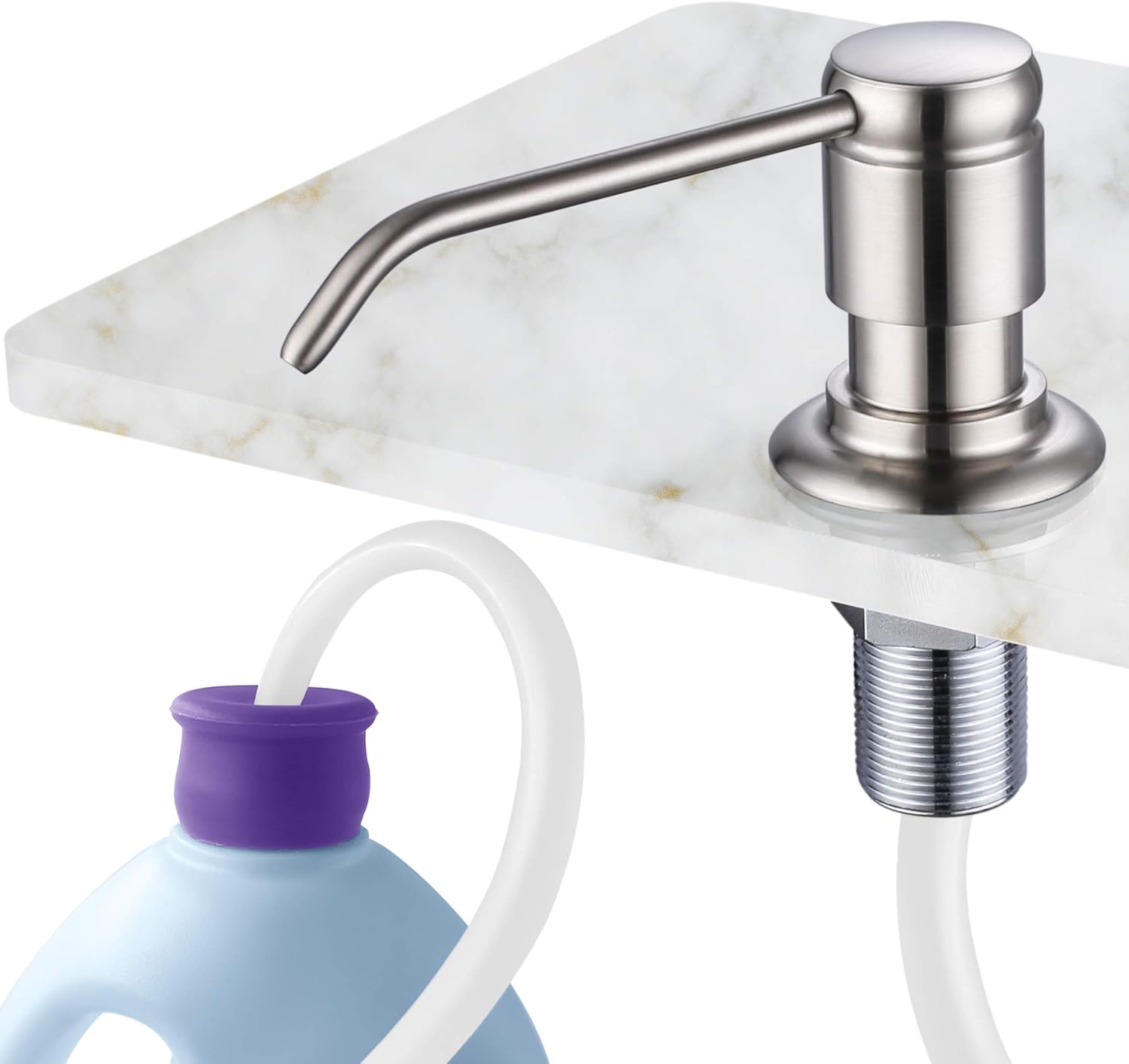 GAGALIFE Soap Dispenser for Kitchen Sink (Brushed Nickel) and Extension Tube Kit, Complete Brass