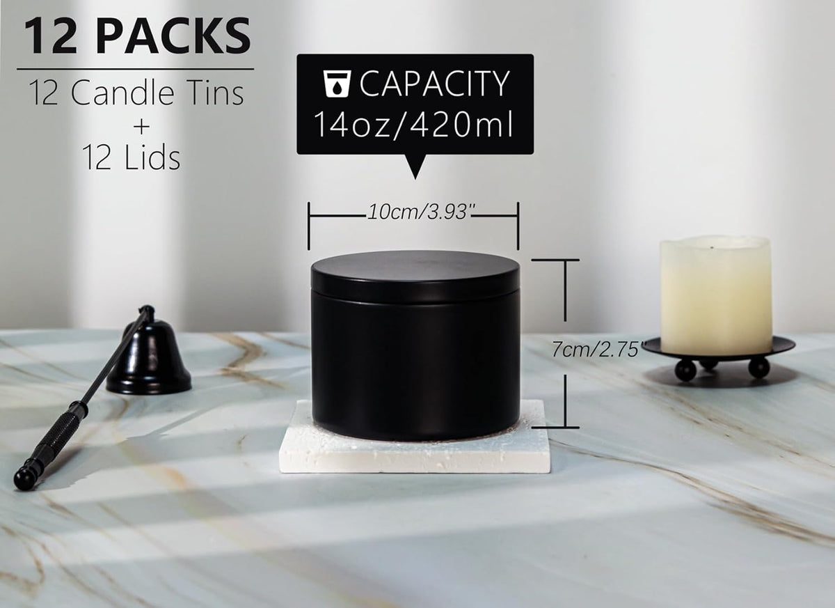 Candle Tins with Lids, 3 Wicks Candle Jars 14oz/420ml Candle Containers 12 Pack Seamless Bulk