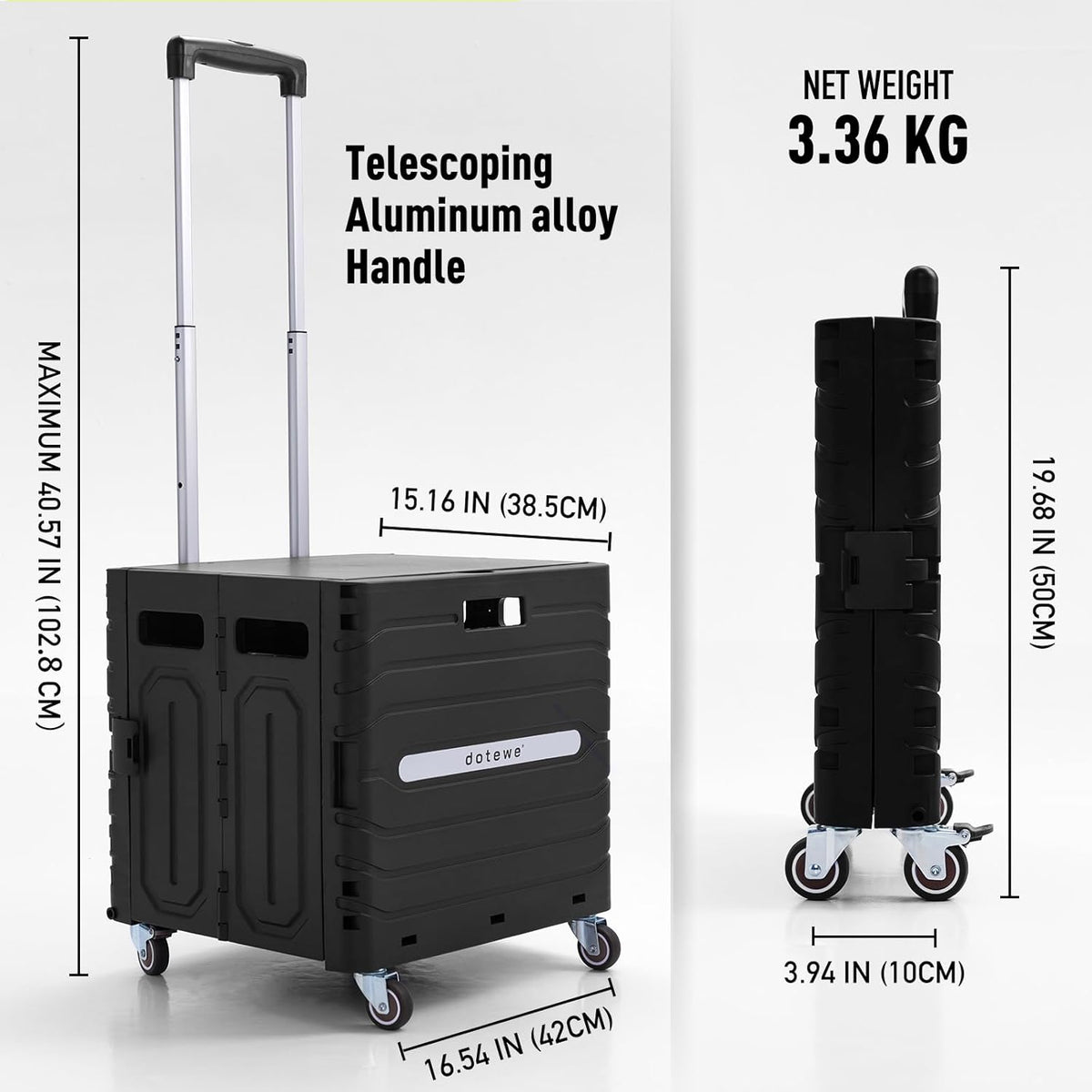 Folding Utility Cart Black Portable Rolling Crate Handcart Foldable Shopping Trolley Collapsible
