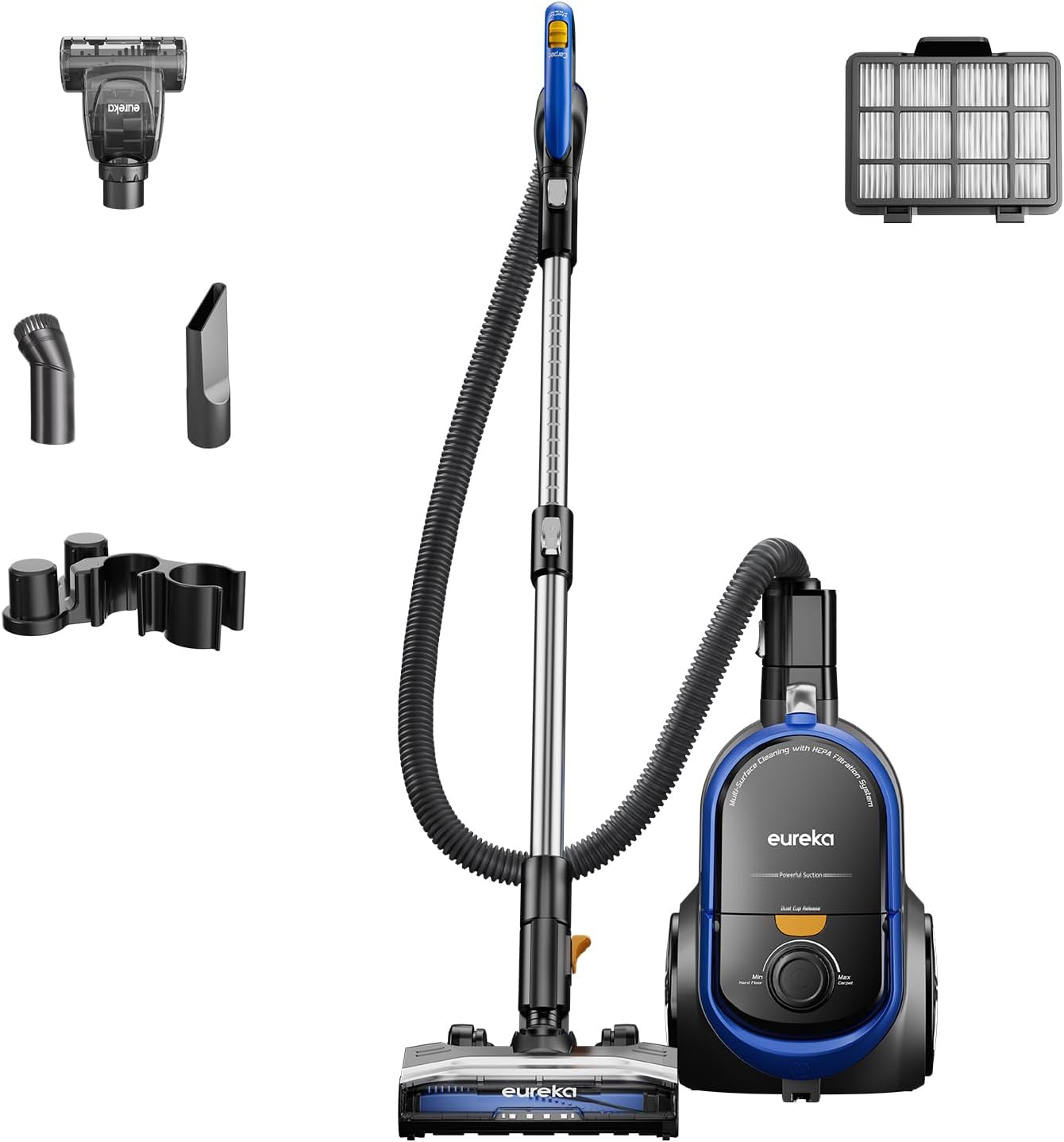 Eureka Bagless Canister Vacuum with Washable HEPA Filter, 16KPA Suction for Carpets/Hard Floors