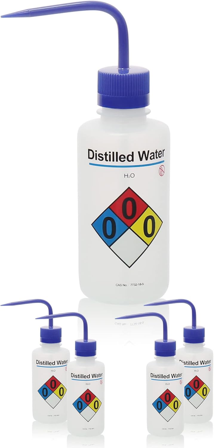 4pcs of Distilled Water Wash Bottles, Vol.500ml (17oz), Narrow Mouth, Self-Venting Safety Wash