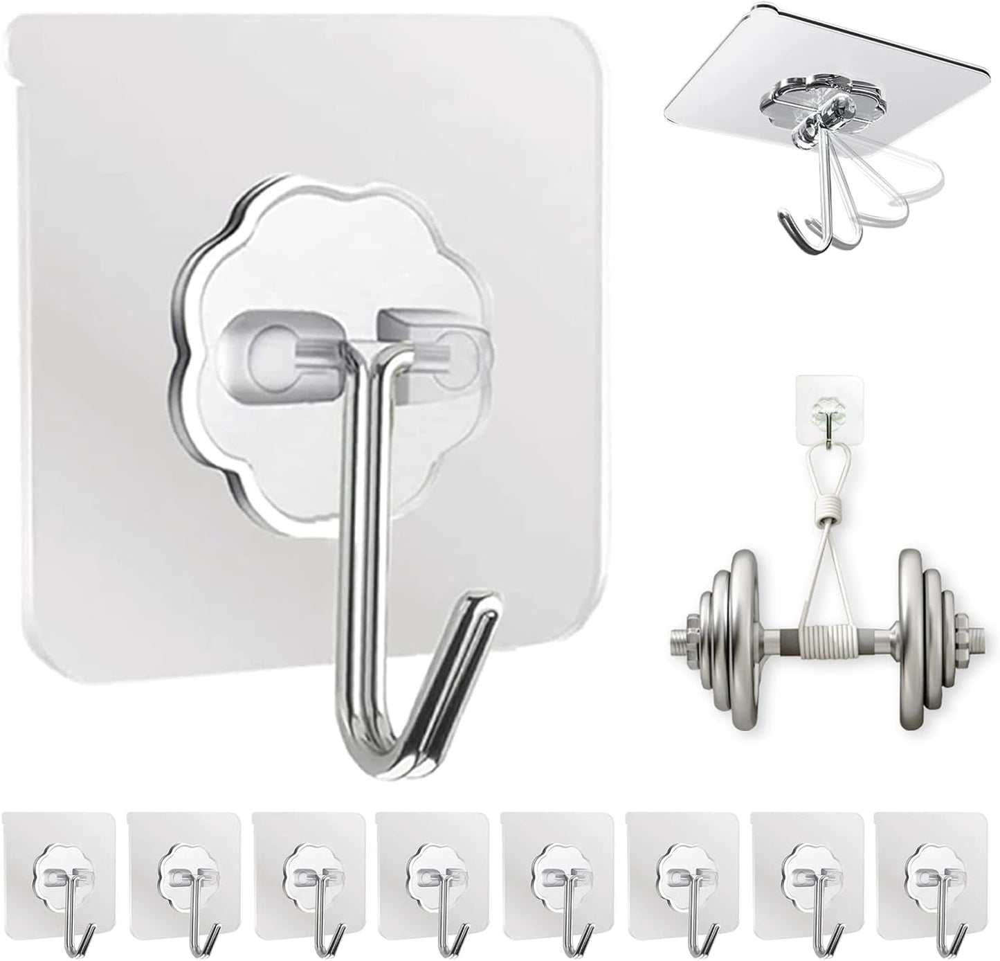 Adhesive Wall Hooks for Hanging Heavy Duty 50 lbs Large Hooks for Walls No Damage, Towel Sticky