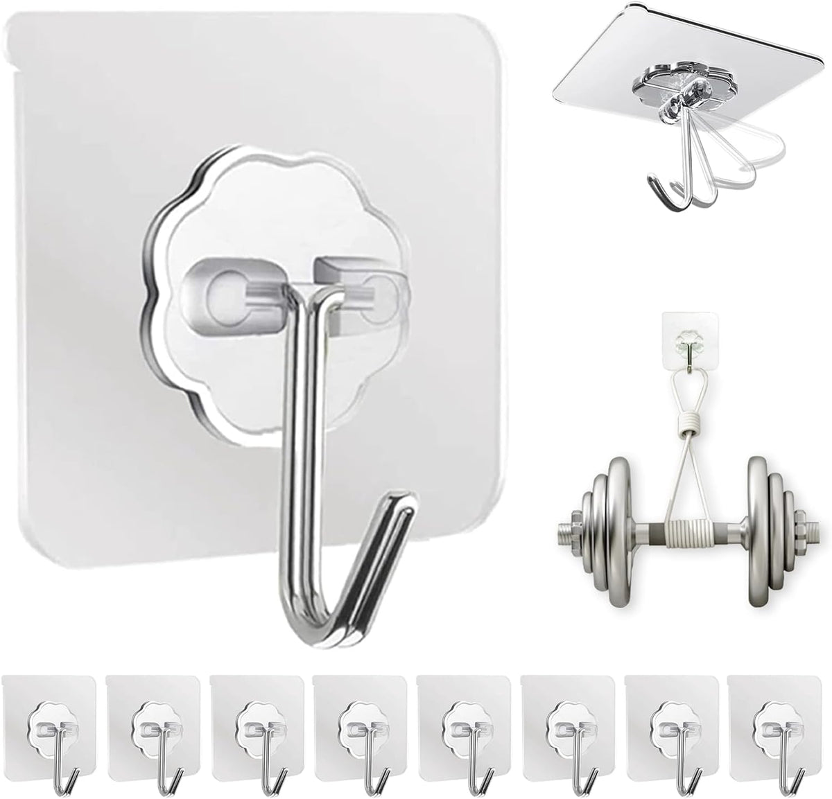 Adhesive Wall Hooks for Hanging Heavy Duty 50 lbs Large Hooks for Walls No Damage, Towel Sticky