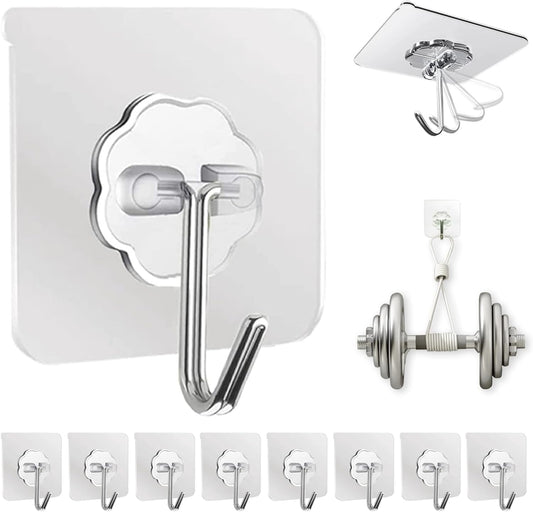 Adhesive Wall Hooks for Hanging Heavy Duty 50 lbs Large Hooks for Walls No Damage, Towel Sticky