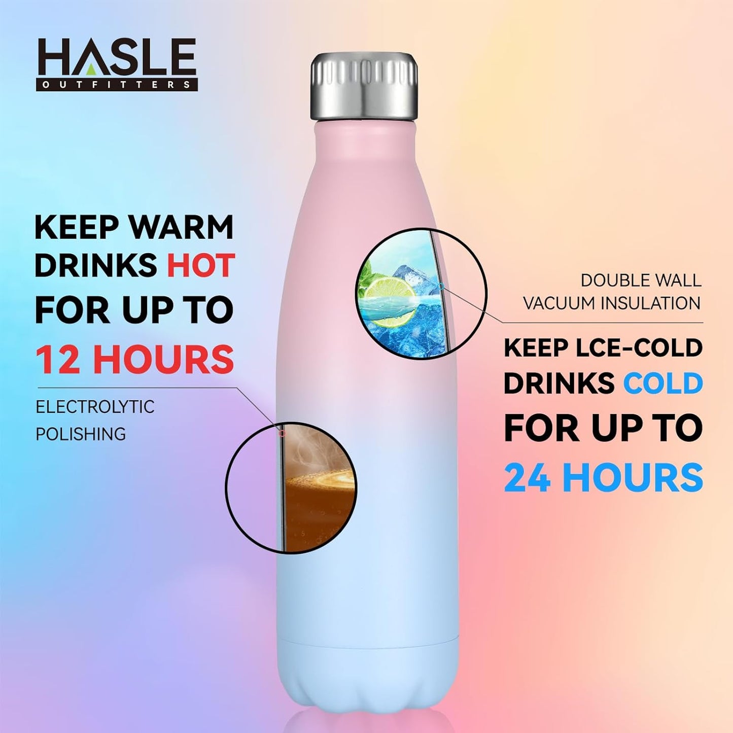 HASLE OUTFITTERS 17oz Stainless Steel Water Bottles, Vacuum Insulated Water Bottles Double Walled