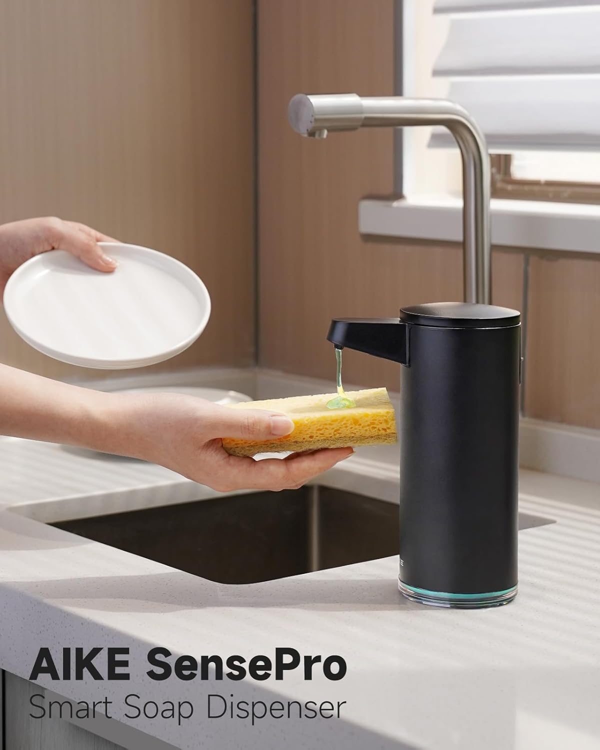 AIKE SensePro Automatic Soap Dispenser Type-C Rechargable, Stainless Matte Black Coating 12.8