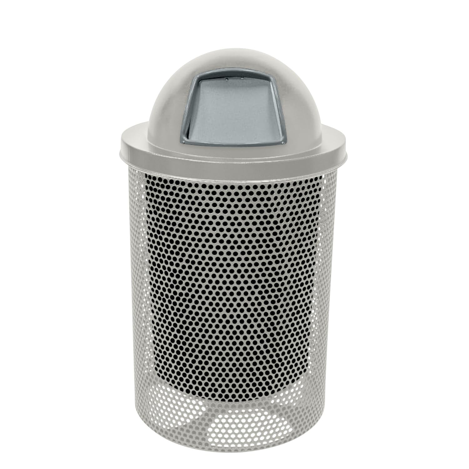 COATEDOUTDOORFURNITURE RDT-P-TXTGRY Heavy Duty Round Trash Receptacle with Dome Top, Liner