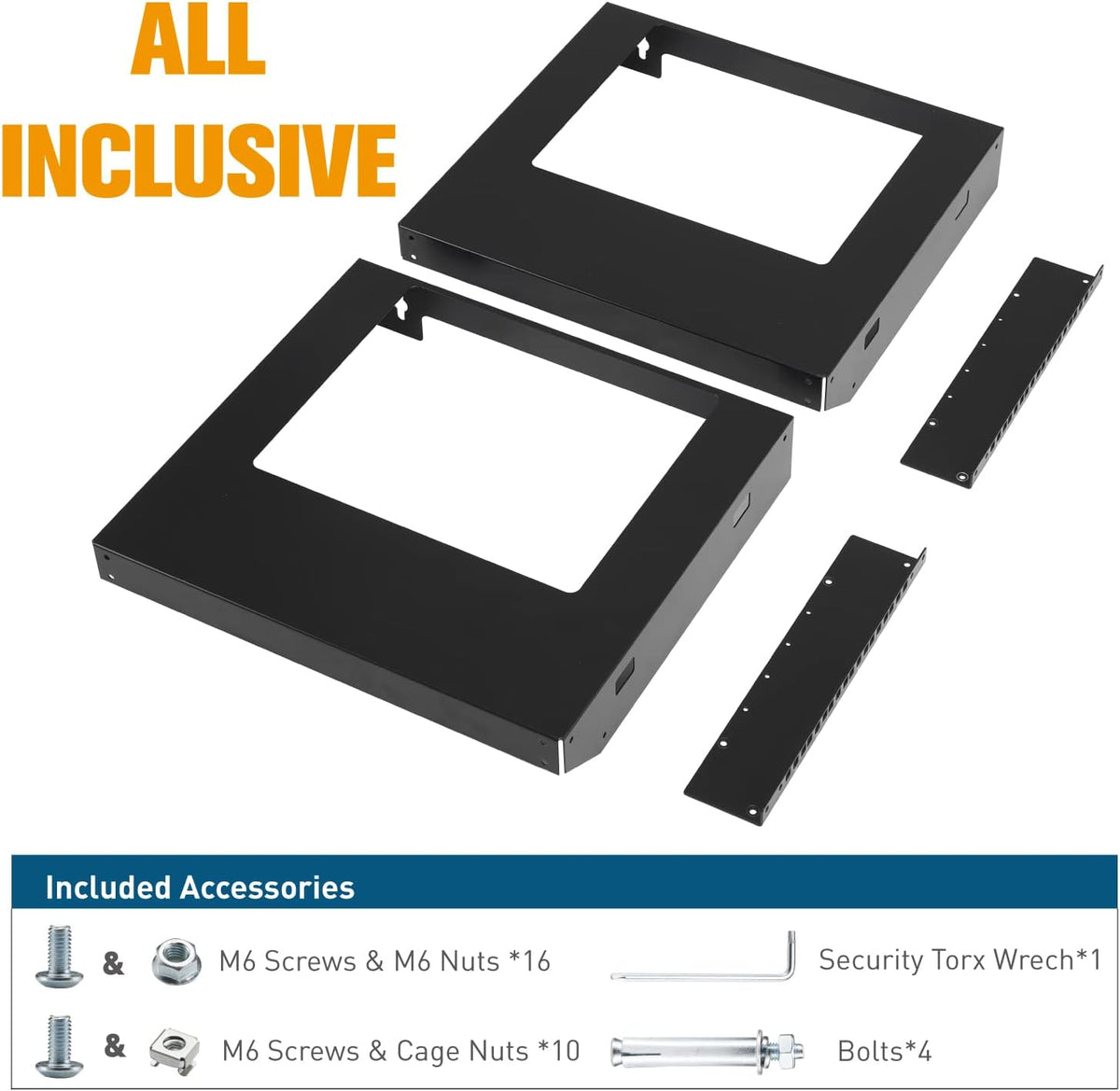 6U Wall Mount Rack Open Frame 19 Inch Server Equipment Network Cabinet 18 inches Depth Black by