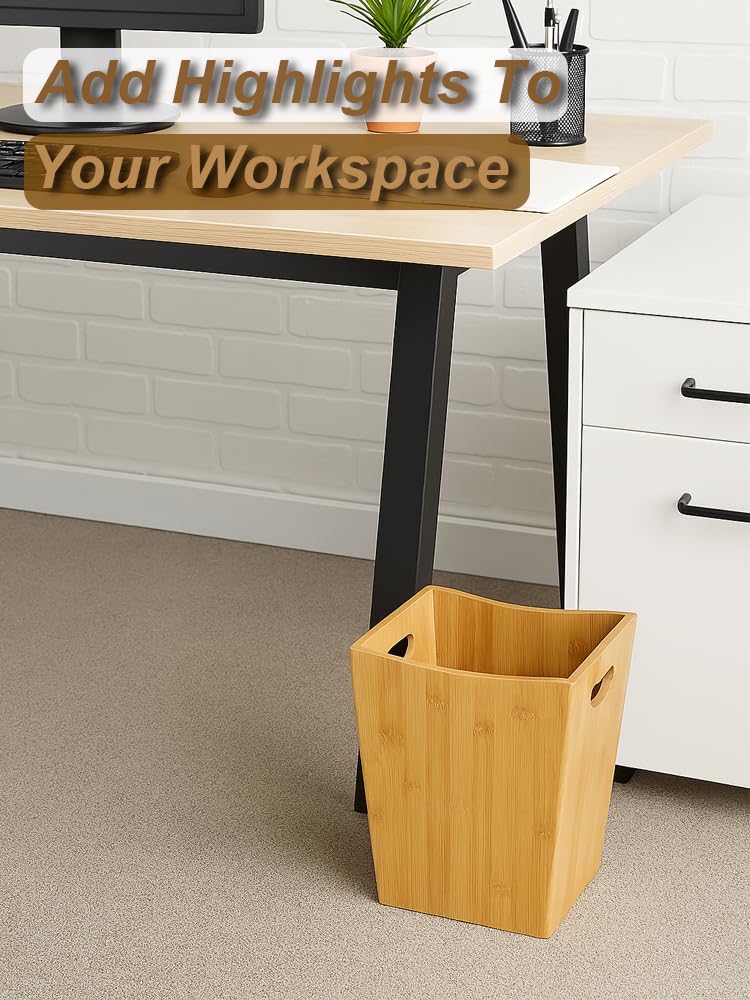 Wood Trash Can - Bedroom Trash Can Decorative with Handles - Bamboo Small Wastebaskets for Bathroom