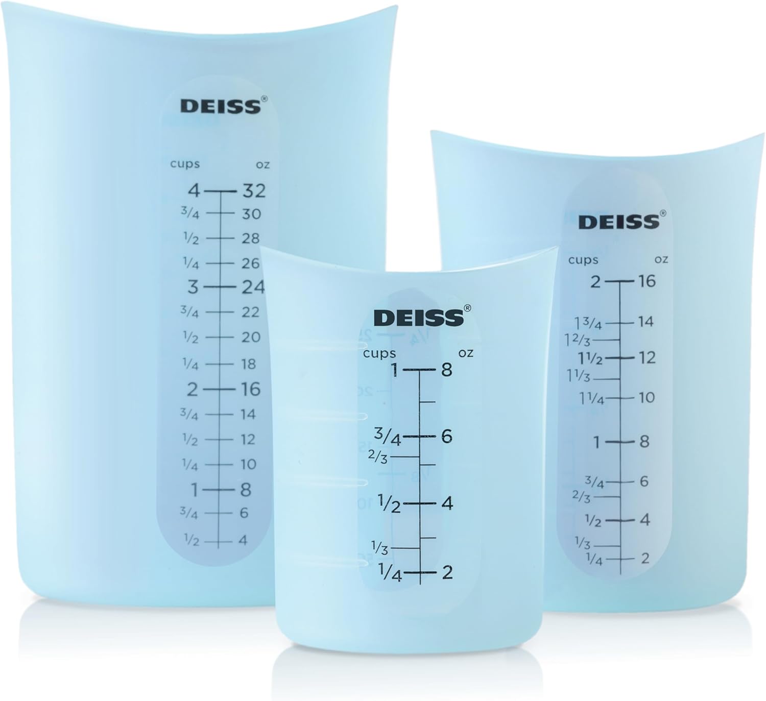 Deiss PRO 3 Piece Silicone Measuring Cup Set - Versatile & Durable, Easy-Pour Spout, Non-Stick for