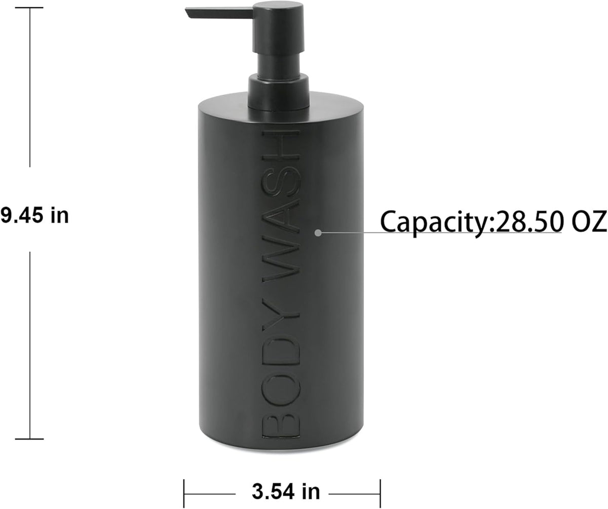 Matte Black Body Wash Dispenser Luxurious Refillable Pump Bottle with Embossed Text, Durable