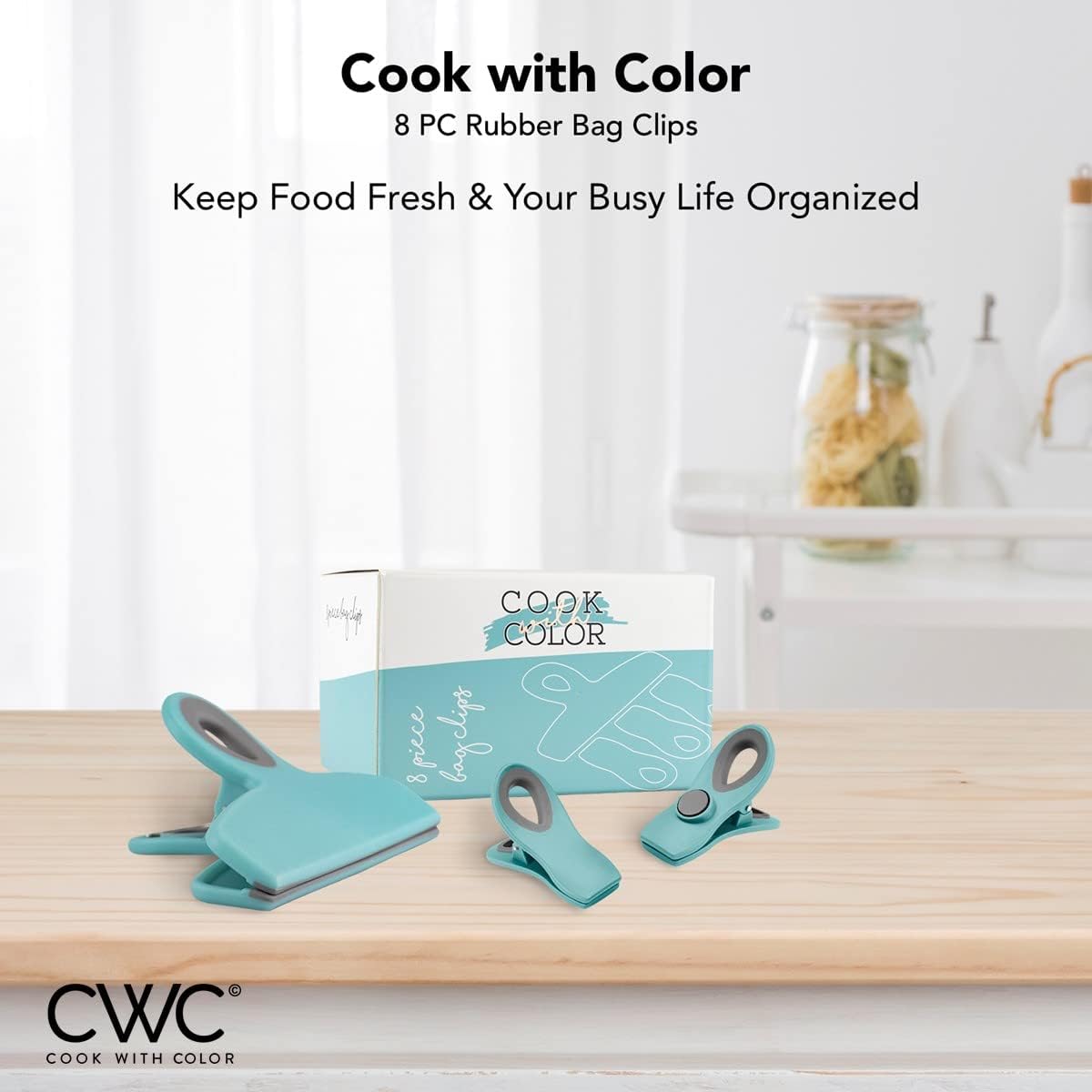 COOK WITH COLOR Bag Clips - Heavy Duty Chip Clip and Refrigerator Magnet Clips for Food Storage