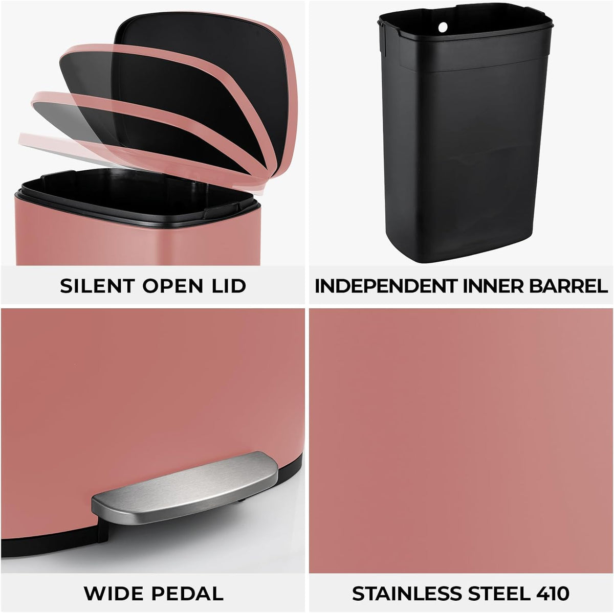 8 Gal Kitchen Trash Can, 30L Recycling or Garbage Bin, Brushed Stainless Steel Waste Basket