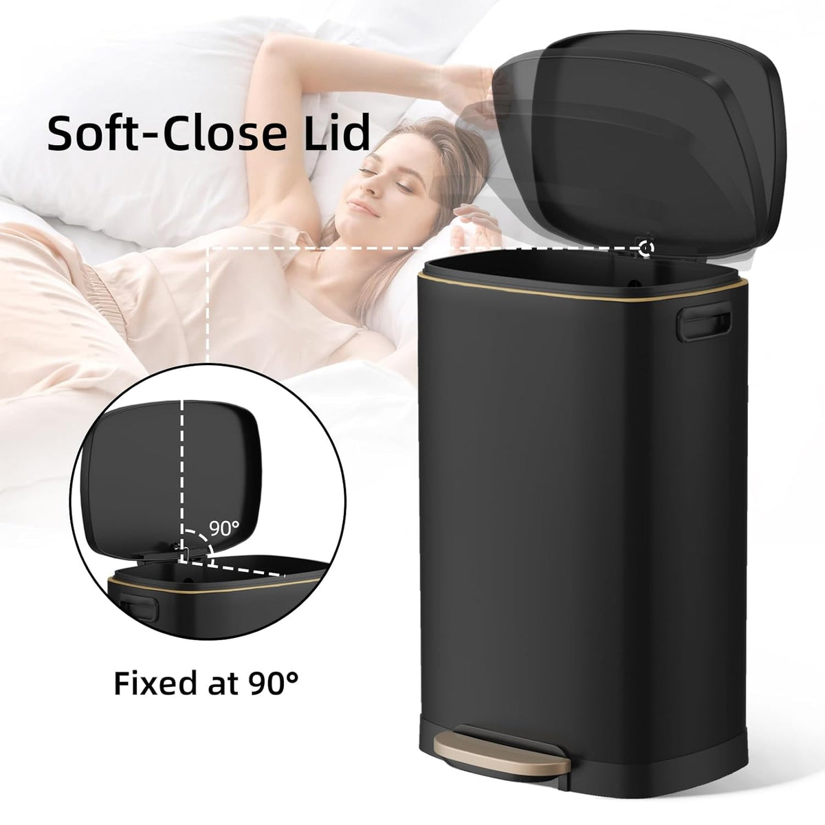 KUK 13 Gallon Kitchen Trash Can with Lid, 50L/13Gal Office Step Garbage Can for Home, Kitchen