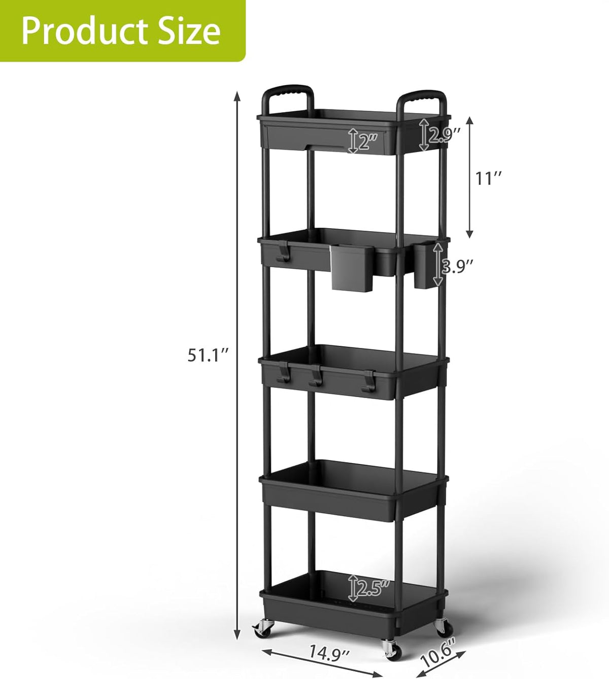 5 Tier Rolling Cart Organizer,Bathroom Cart Organizers with Wheels Laundry Room Organization Mobile