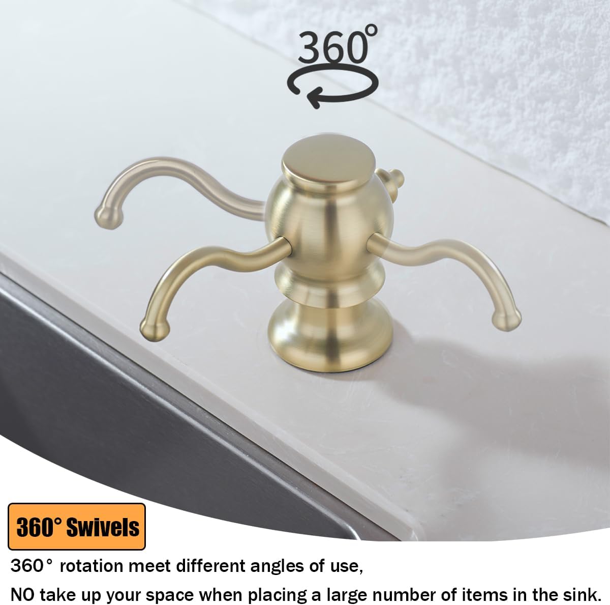 RANDOM Built in Sink Soap Dispenser for Kitchen Sink,Brushed Gold Solid Brass Pump Head with Soap