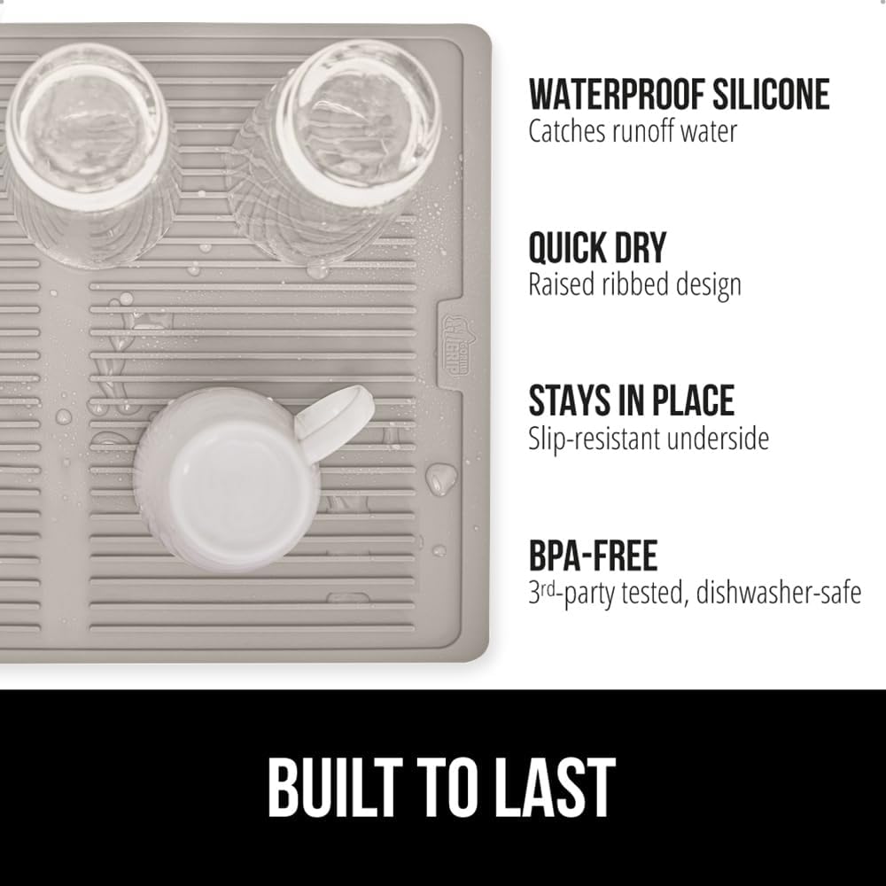 GORILLA GRIP 100% BPA-Free Patented Silicone Dish Drying Mat for Kitchen Counter, 18x16 Inch, Water