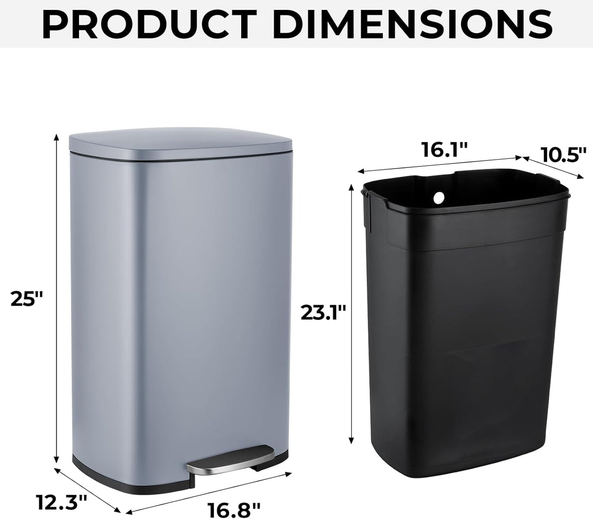13.2 Gal Kitchen Trash Can, 50L Recycling or Garbage Bin, Brushed Stainless Steel Waste Basket