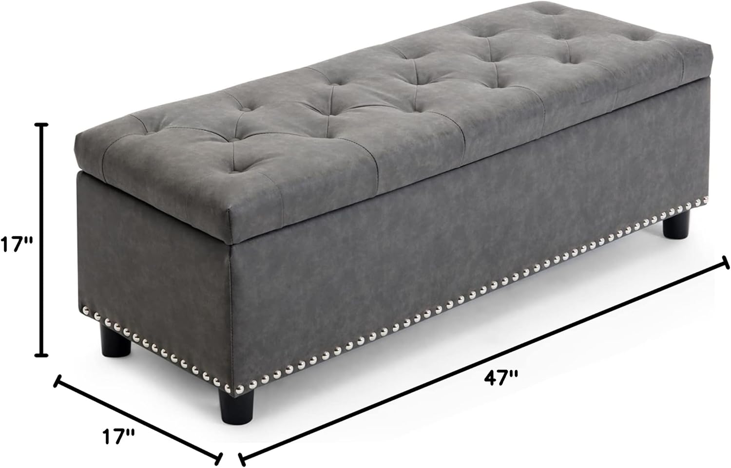 BELLEZE 47" Storage Ottoman, Storage Bench with Safety Close Hinge, Faux Leather Button-Tufted
